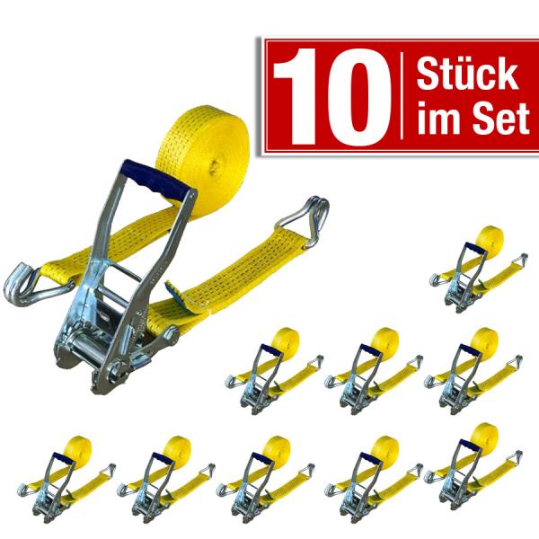 Zurrgurt-Set 10-tlg. 2-teilig, mit Spitzhaken 50 mm mit Ratsche, 8 Meter